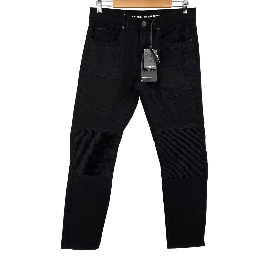 Versace V1969 Italia Slim Straight Jeans 32x32 Black Biker Moto Pants Streetwear